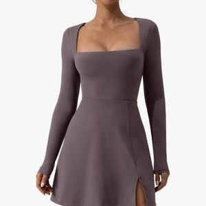 Long Sleeve Mini Dress in Taupe/Mauve Purple